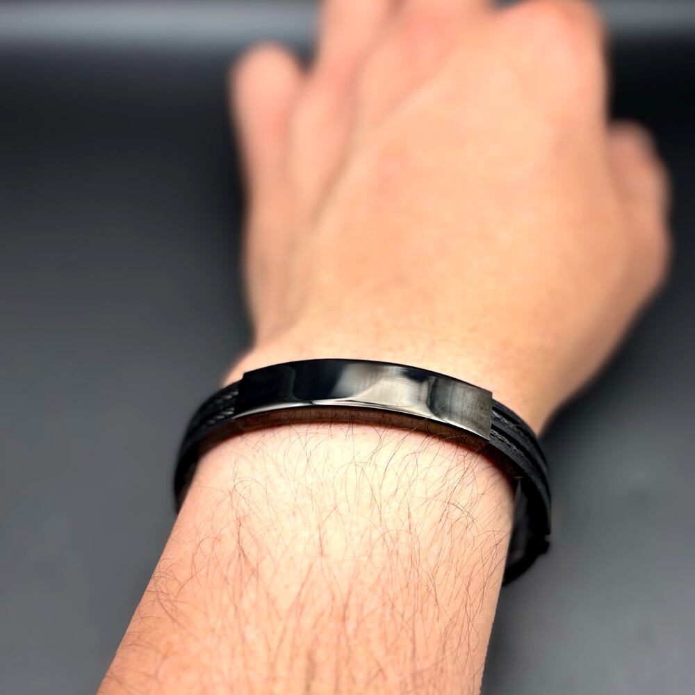 Blackjack BJB251B Men's Black Silicone Stainless Steel Bangle ID Bracelet NWT - Picture 6 of 17